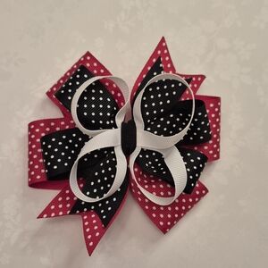 Polka Dot Hair Bow - Red, Black, and White Polka Dot Layered Barette Clip